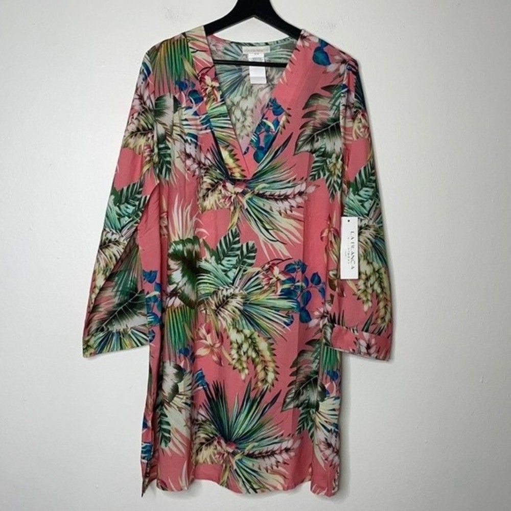 La Blanca Pink Palm Tree Coverup Swimsuit Dress Womens Size Small - Picture 5 of 8
